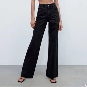 Zara black wide leg high rise jeans NWT